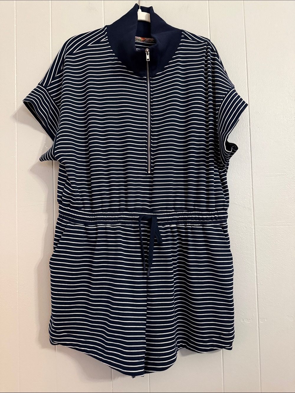 Umgee Navy and White Striped Short-Sleeve Romper